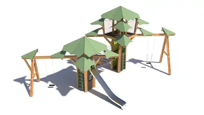 CANOPY DESIGN : ARBRES CANOPÉES PLAYTREE FOREST ML - avec toboggan, pont de corde et balançoire, ref PC-ML-SLSWBR-01